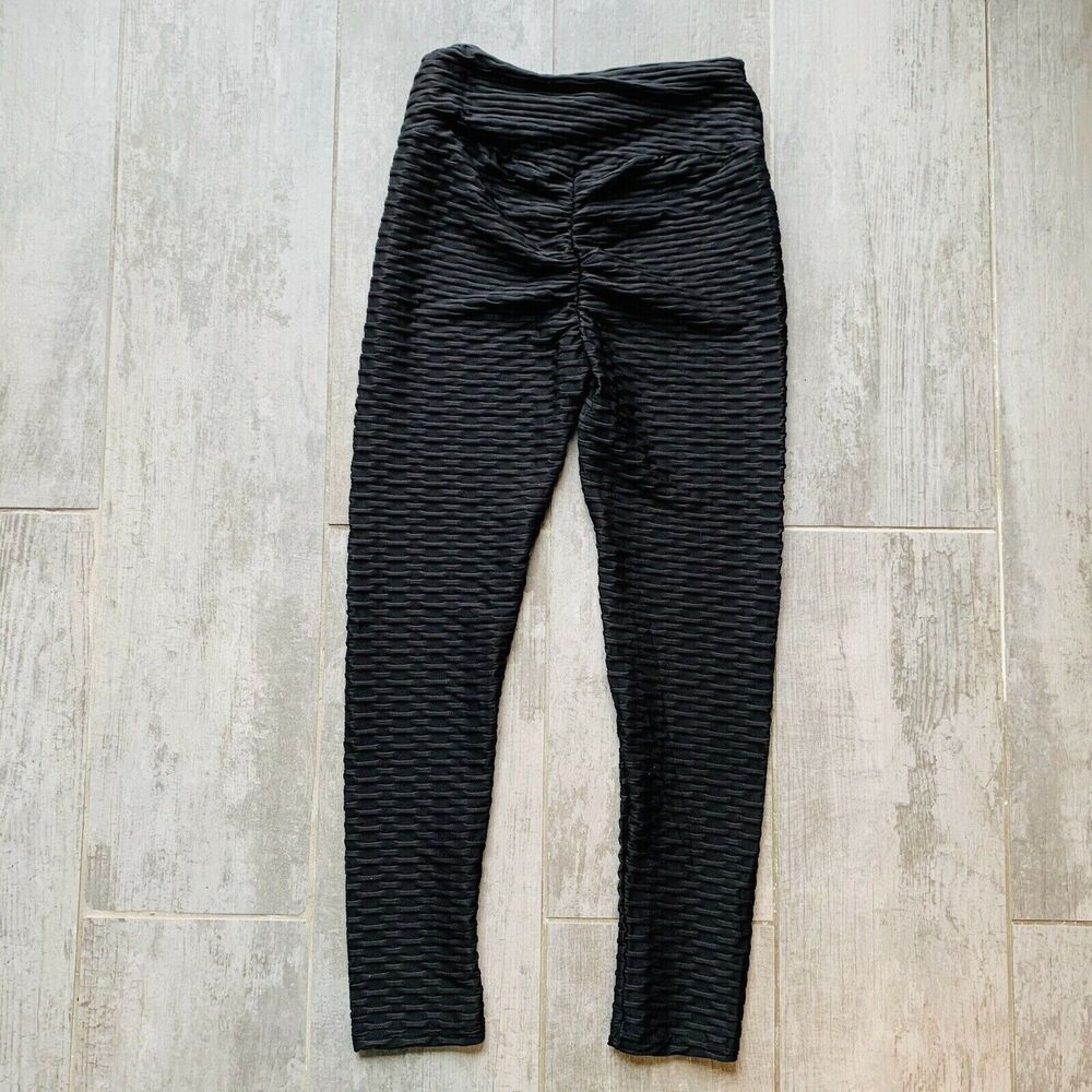 Los Angeles Boutique Black Scrunch Butt Stretch Leggings NEW Textured Flatter M - Picture 4 of 8